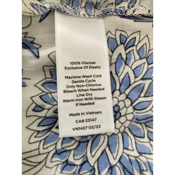 Talbots Trellis Peplum Puff Sleeve Blouse Women Large Blue White Floral Smocked - Picture 5 of 7